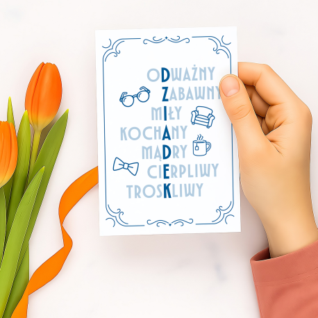 Dziadek Krzyżówka - kartka okolicznościowa na prezent dla dziadka