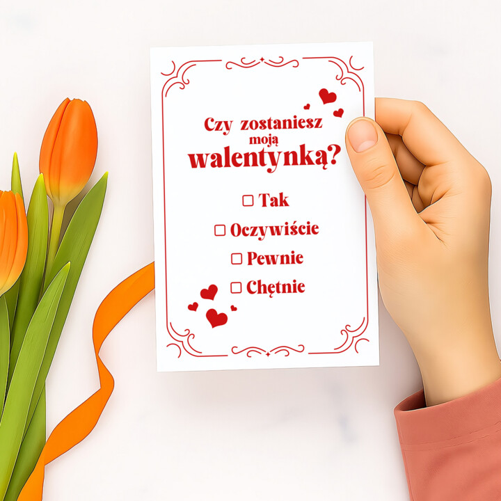 Czy zostaniesz moją walentynką? - kartka okolicznościowa na prezent
