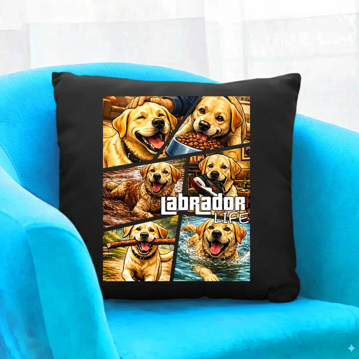 Labrador life - czarna poduszka na prezent
