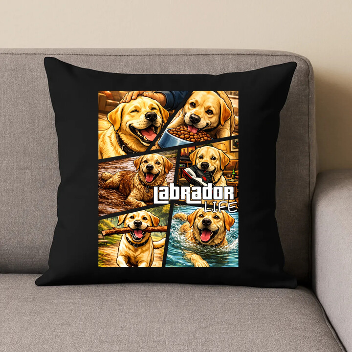 Labrador life - czarna poduszka na prezent
