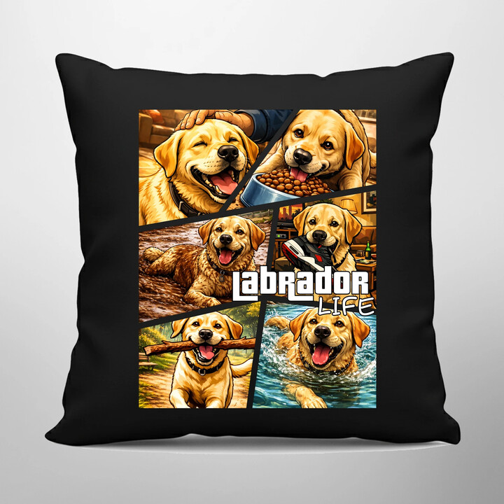Labrador life - czarna poduszka na prezent