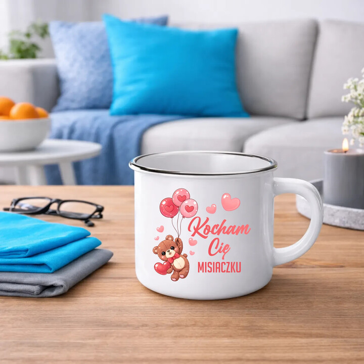 Kocham Cię misiaczku - kubek emaliowany na prezent