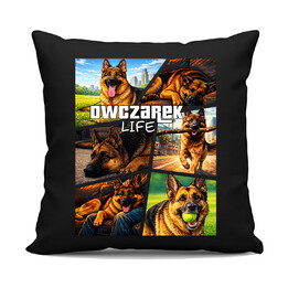 Owczarek Life - czarna poduszka na prezent
