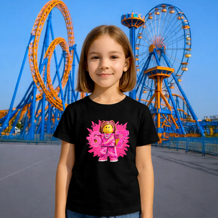 67 - Six Seven - wersja dla dziewczynki - inspirowane Roblox - dziecięca koszulka na prezent