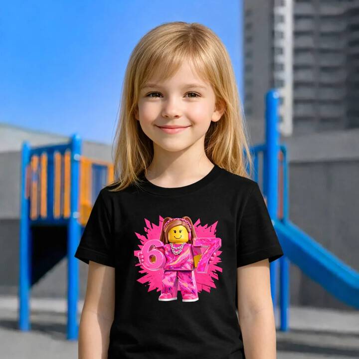 67 - Six Seven - wersja dla dziewczynki - inspirowane Roblox - dziecięca koszulka na prezent