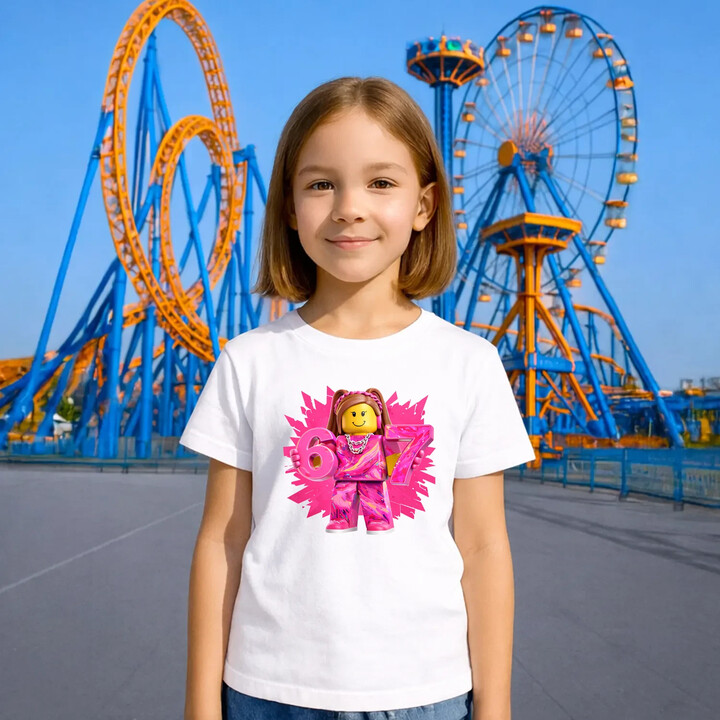 67 - Six Seven - wersja dla dziewczynki - inspirowane Roblox - dziecięca koszulka na prezent