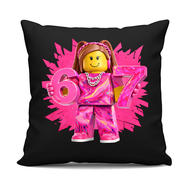 67 - Six Seven - wersja dla dziewczynki - inspirowane Roblox - czarna poduszka na prezent