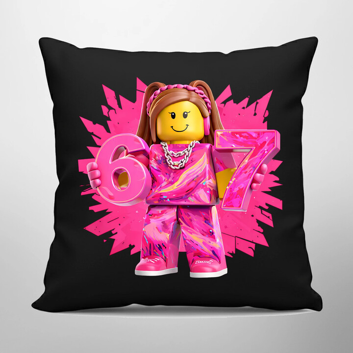 67 - Six Seven - wersja dla dziewczynki - inspirowane Roblox - czarna poduszka na prezent