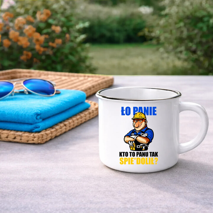 Ło panie, kto to panu tak spie*dolił? - kubek emaliowany na prezent