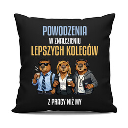 Powodzenia w znalezieniu lepszych kolegów z pracy niż my - czarna poduszka na prezent