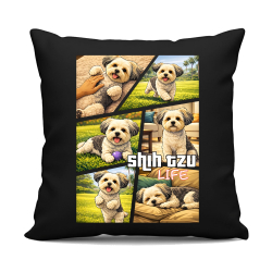 Shih Tzu Life - czarna poduszka na prezent