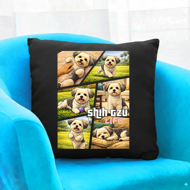 Shih Tzu Life - czarna poduszka na prezent