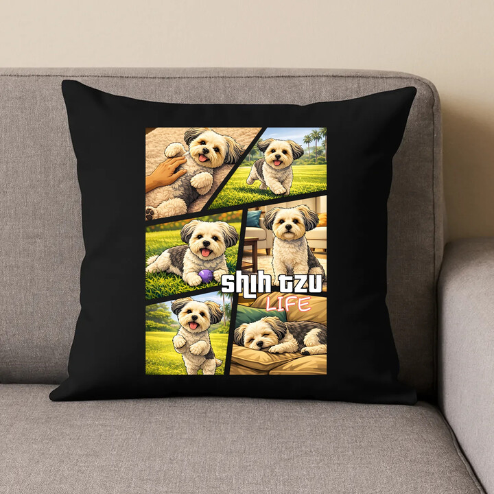 Shih Tzu Life - czarna poduszka na prezent