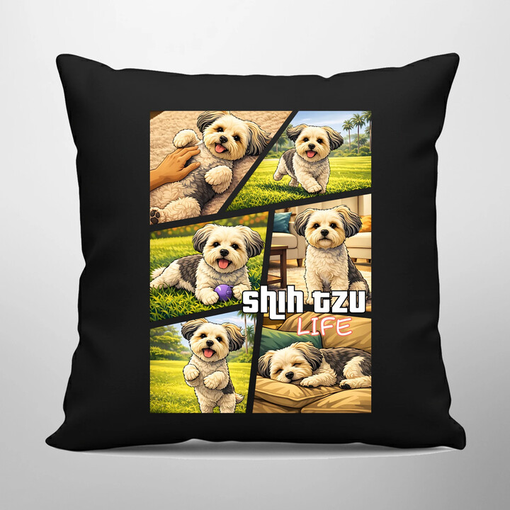 Shih Tzu Life - czarna poduszka na prezent