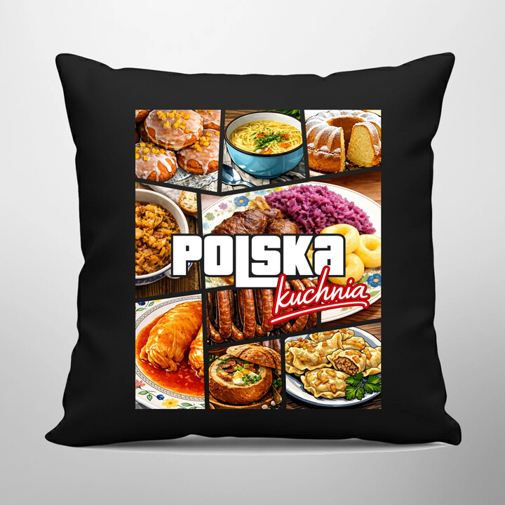 Kuchnia polska - czarna poduszka na prezent