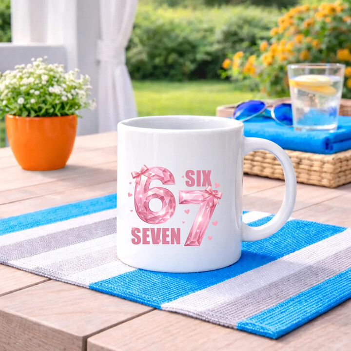 Six seven 67 - różowa wersja - kubek na prezent