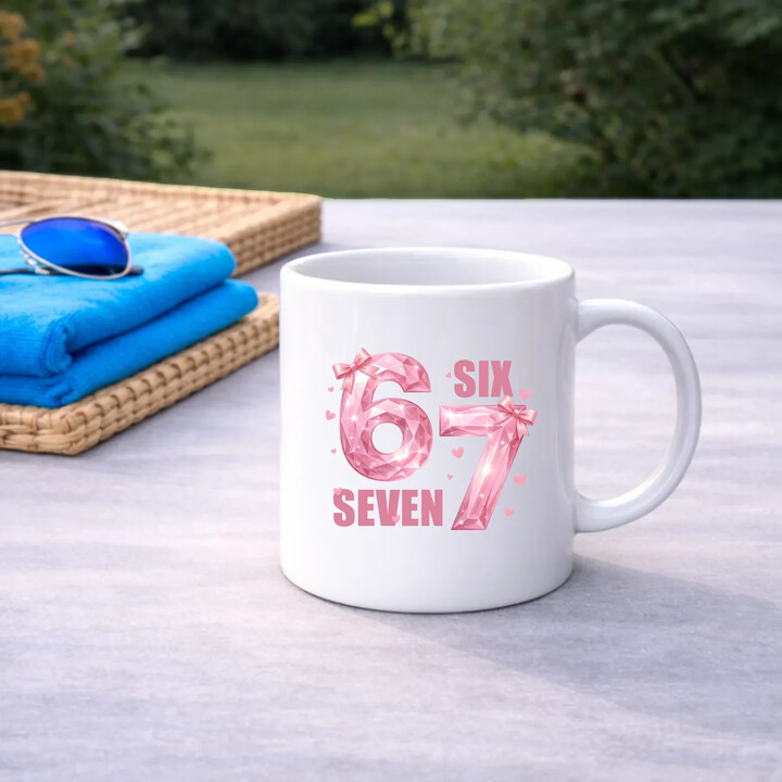 Six seven 67 - różowa wersja - kubek na prezent