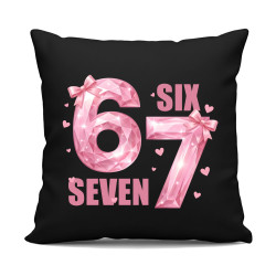 Six seven 67 - różowa wersja - czarna poduszka na prezent