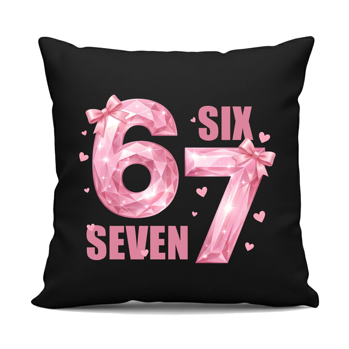 Six seven 67 - różowa wersja - czarna poduszka na prezent