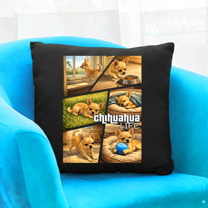 Chihuahua life - czarna poduszka na prezent