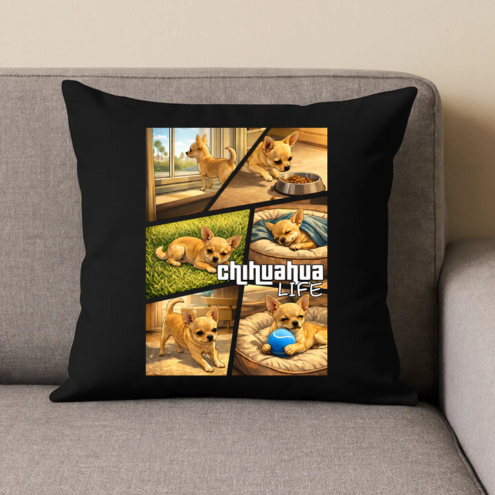 Chihuahua life - czarna poduszka na prezent