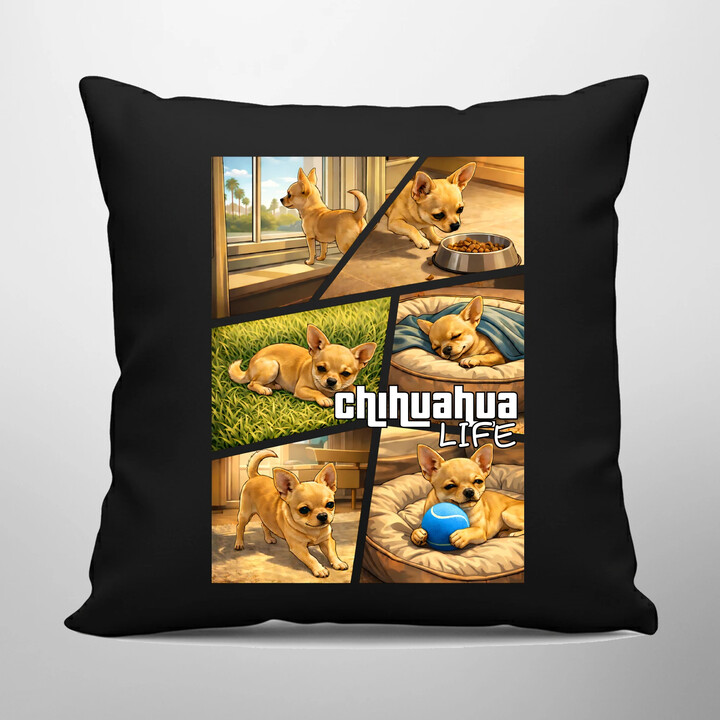 Chihuahua life - czarna poduszka na prezent