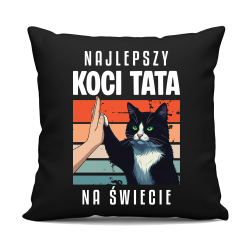 Najlepszy koci tata na świecie - czarna poduszka na prezent
