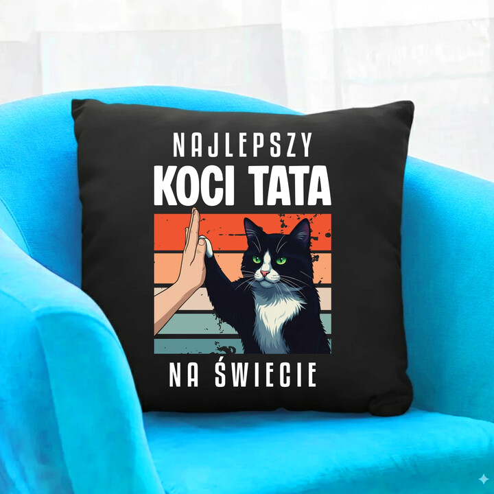 Najlepszy koci tata na świecie - czarna poduszka na prezent