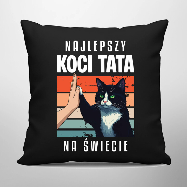 Najlepszy koci tata na świecie - czarna poduszka na prezent