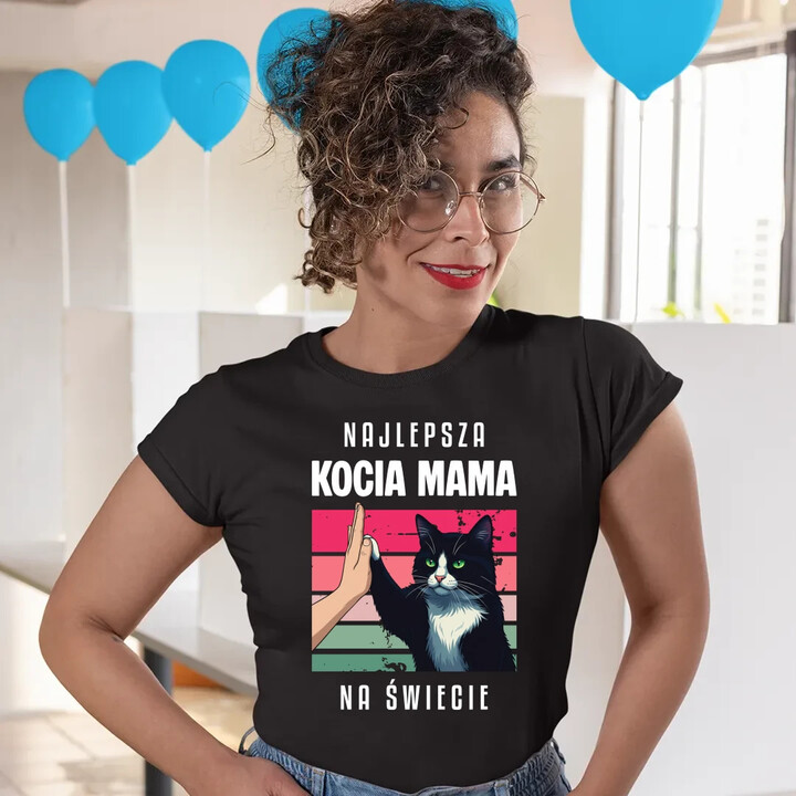 Najlepsza kocia mama na świecie - damska koszulka na prezent