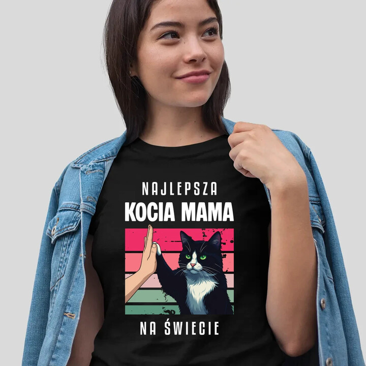 Najlepsza kocia mama na świecie - damska koszulka na prezent