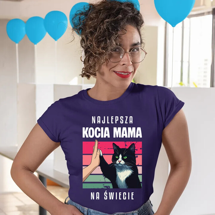 Najlepsza kocia mama na świecie - damska koszulka na prezent