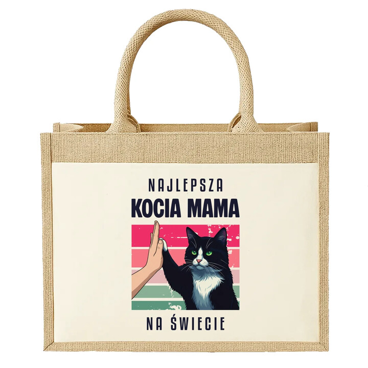 Najlepsza kocia mama na świecie - Torba z juty na prezent