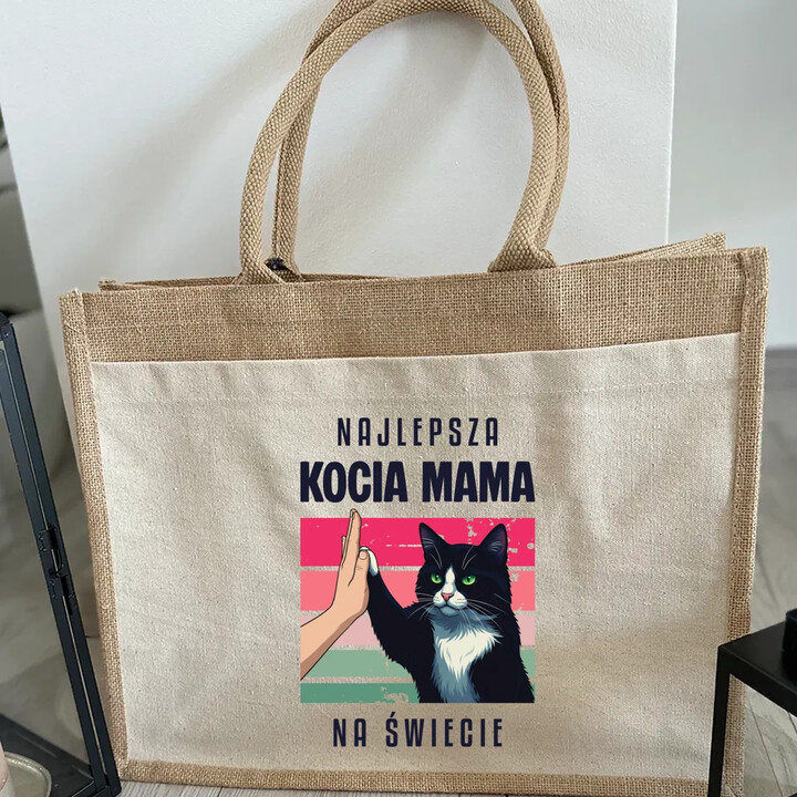 Najlepsza kocia mama na świecie - Torba z juty na prezent