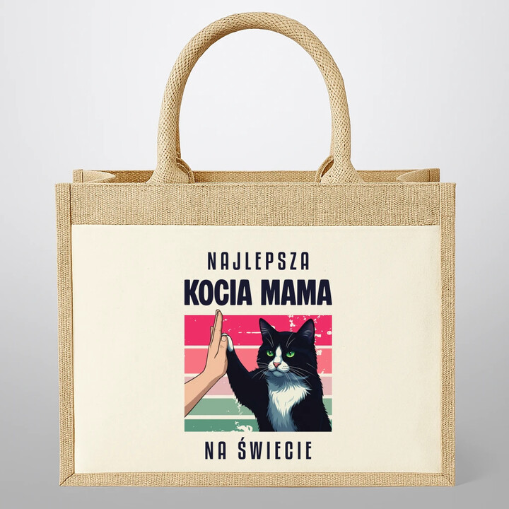 Najlepsza kocia mama na świecie - Torba z juty na prezent