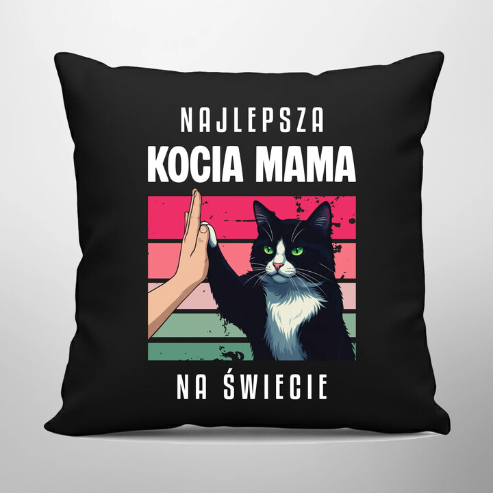 Najlepsza kocia mama na świecie - czarna poduszka na prezent