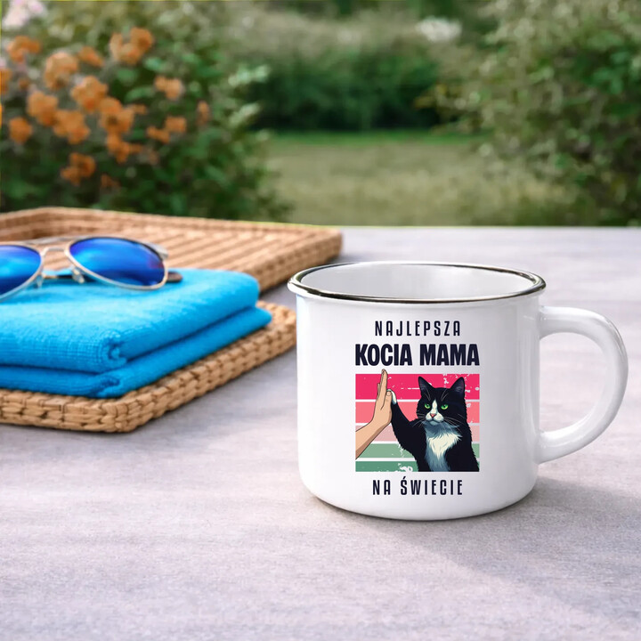 Najlepsza kocia mama na świecie - kubek emaliowany na prezent
