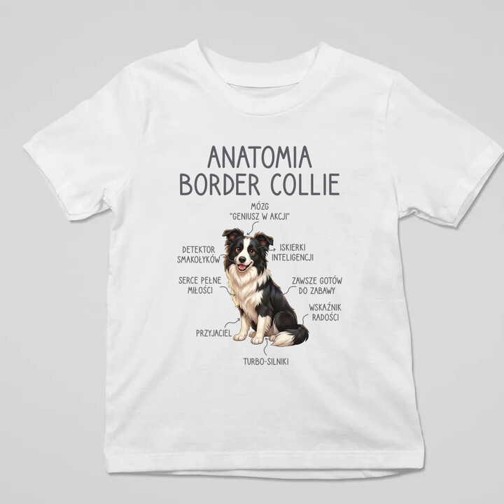 Anatomia border collie - dziecięca koszulka na prezent