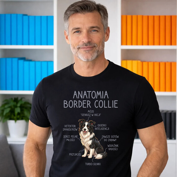 Anatomia border collie - męska koszulka na prezent