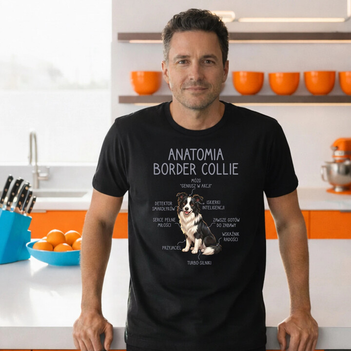 Anatomia border collie - męska koszulka na prezent