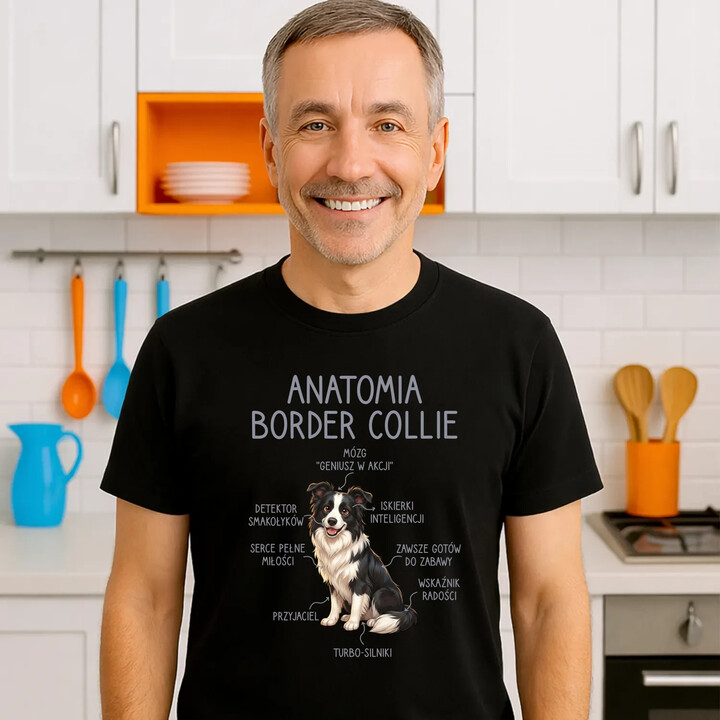Anatomia border collie - męska koszulka na prezent