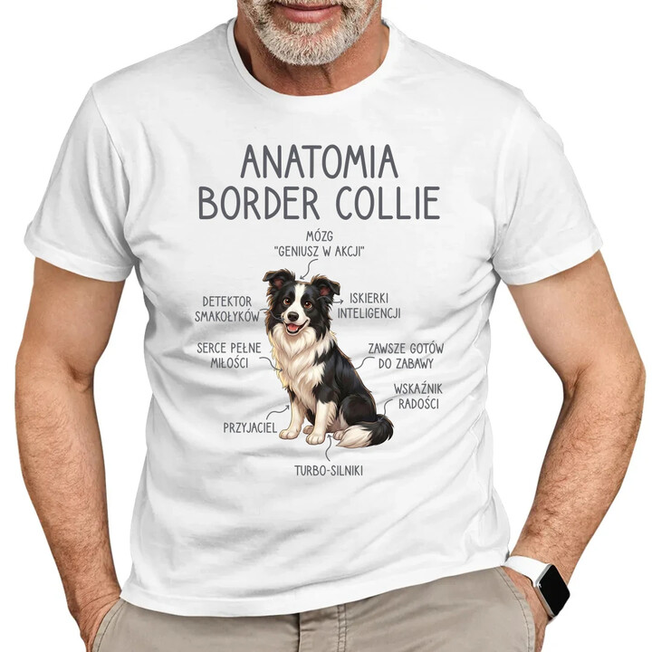 Anatomia border collie - męska koszulka na prezent