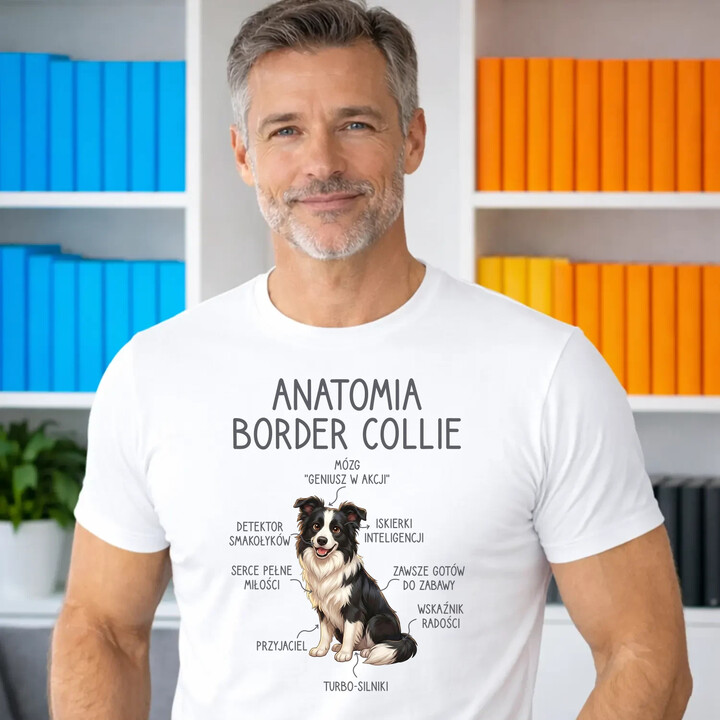 Anatomia border collie - męska koszulka na prezent