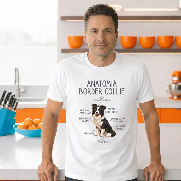 Anatomia border collie - męska koszulka na prezent