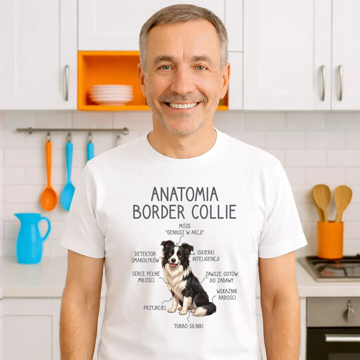 Anatomia border collie - męska koszulka na prezent