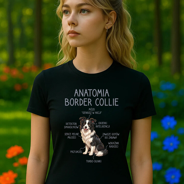 Anatomia border collie - damska koszulka na prezent