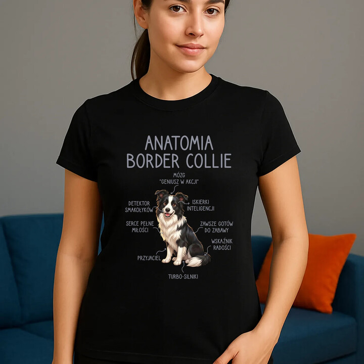 Anatomia border collie - damska koszulka na prezent