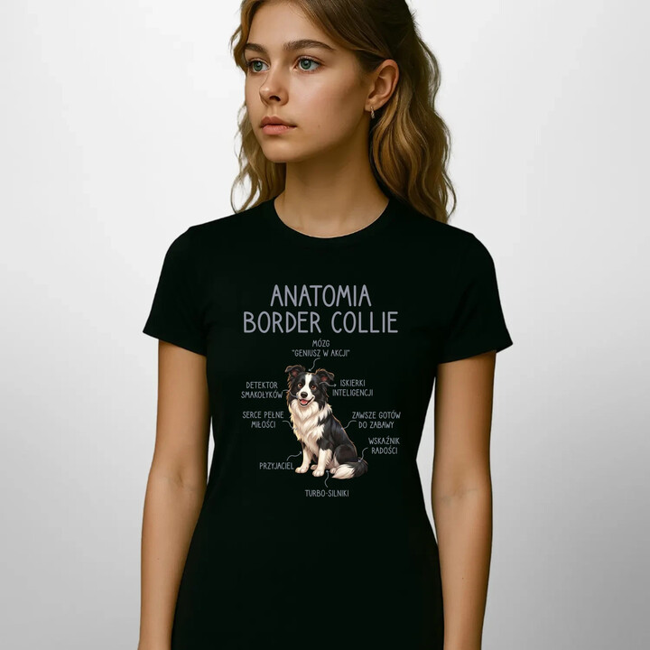 Anatomia border collie - damska koszulka na prezent