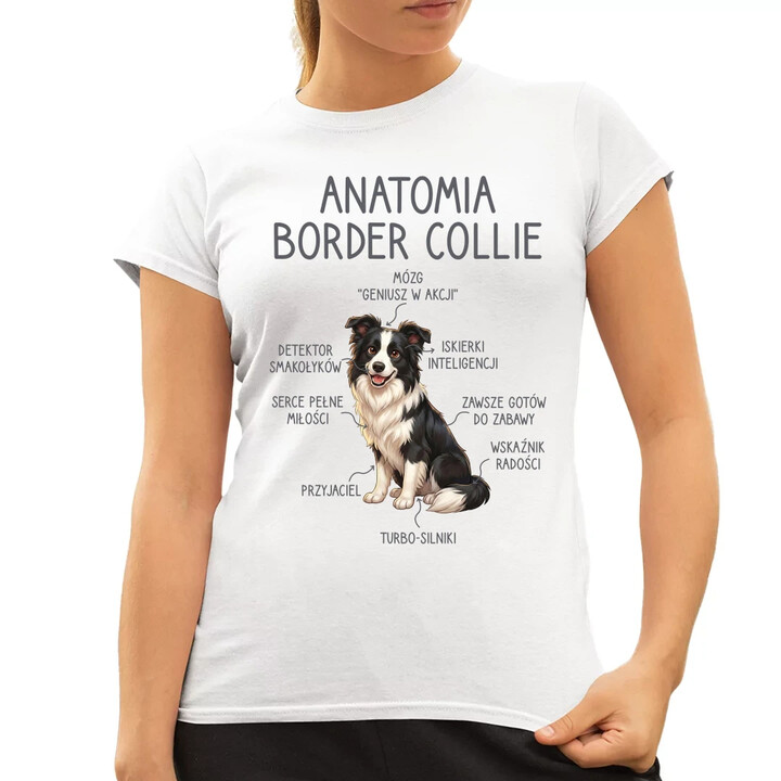 Anatomia border collie - damska koszulka na prezent