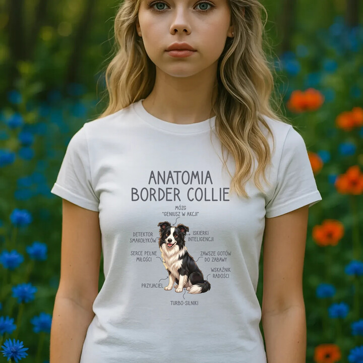 Anatomia border collie - damska koszulka na prezent